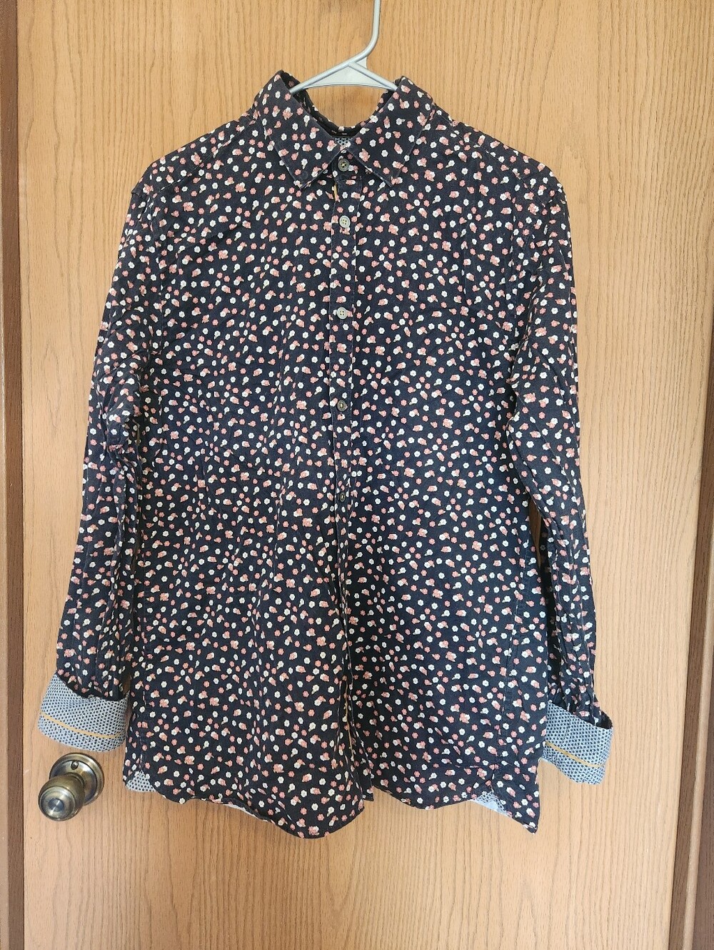 Ted Baker London Men's XL (5) Navy Blue Floral Print Button Down Shirt